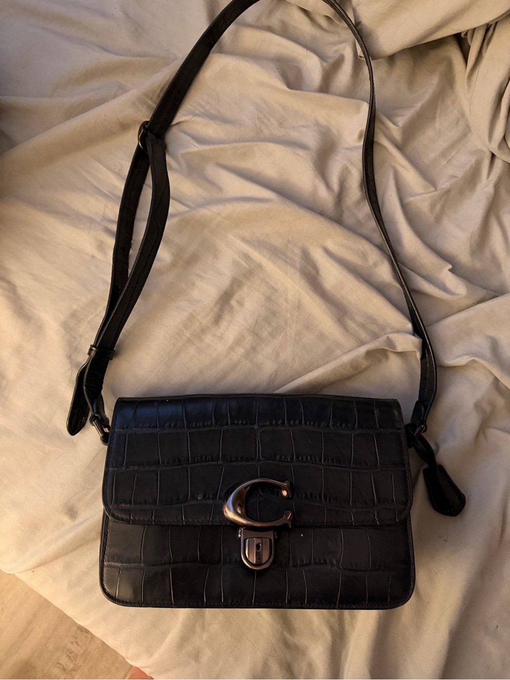 Coach Classic Croc-Embossed Black Shoulder Bag